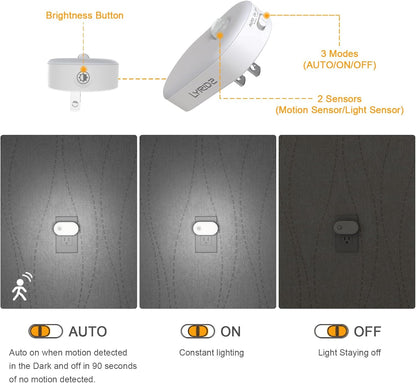Lyridz Plug in Night Light with Motion Sensor, Smart Cool White LED Nightlights with 1-120LM Stepless Adjustable Brightness for Bathroom, Bedroom, Kitchen, Stairs, Hallway, 6 Pack