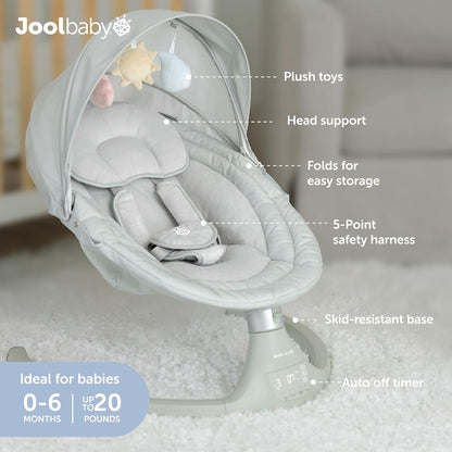 Jool Baby Nova Swing for Newborns - Electric Motorized Infant Swing, Bluetooth Music, 10 Preset Melodies, Remote (2025 Model) (Sage)