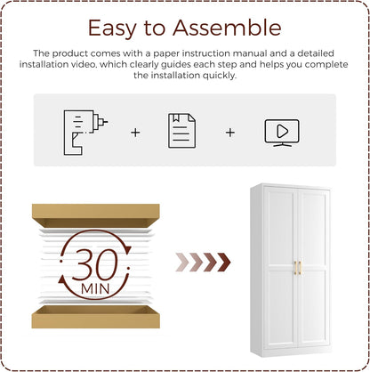 71" Tall Metal Pantry Cabinet, White Kitchen Pantry Storage Cabinet with 4 Adjustable Shelves and Gold Handles, Cupboard for Kitchen, Dining Room, Living Room, Bathroom