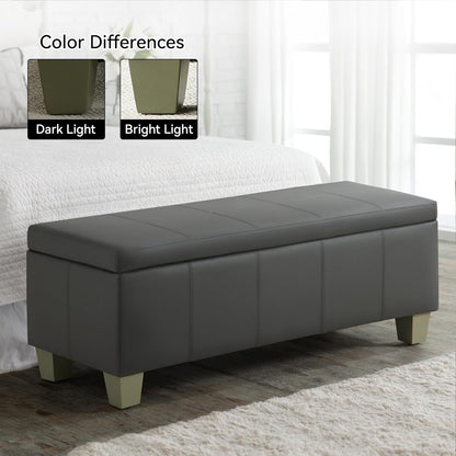51" Faux Leather Storage Ottoman, Stitch Tufted Rectangle Upholstered End of Bed Storage Bench, Entryway Large Couch Ottoman with Wooden Legs,Dark Grey
