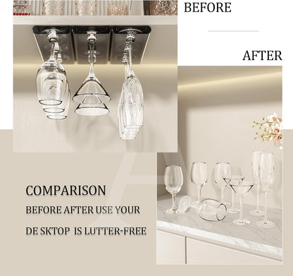 4Pack Wine Glass Rack, Punch-free Stemware Rack for Kitchen and Bar (Grey)