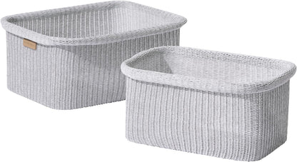 La Jolie Maison Blended Fabric Storage Baskets Set of 2, Rectangle Knitted Baskets for Organizing, Boho Decorative Baskets, Durable Finish, Grey