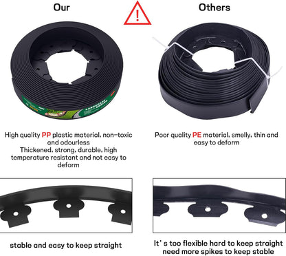 Mars Villa Landscape Edging 4 inch Tall 40FT Garden Edging Border with 40 Anchoring Spikes Flexible Garden Border Edging Kit, Plastic Edging for Landscaping for Lawn Flower Yard Paver (Black)