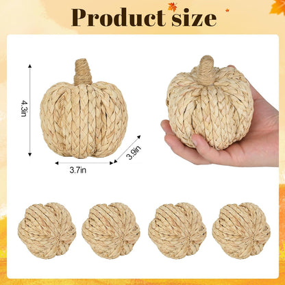 naturevibe 4.3 Inches Braided Cornhusk Pumpkin Decor Set of 4 as Centerpieces for Tables,Natural Corn Stalks Woven Pumpkins for Fall Home Decor,Thanksgiving Decorations or Autumn Harvest Gifts
