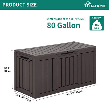 YITAHOME 80 Gallon Resin Deck Box, Weather Resistant Outdoor Storage Box, Lockable Indoor Outdoor Storage for Supplies and Essentials, Dark Brown