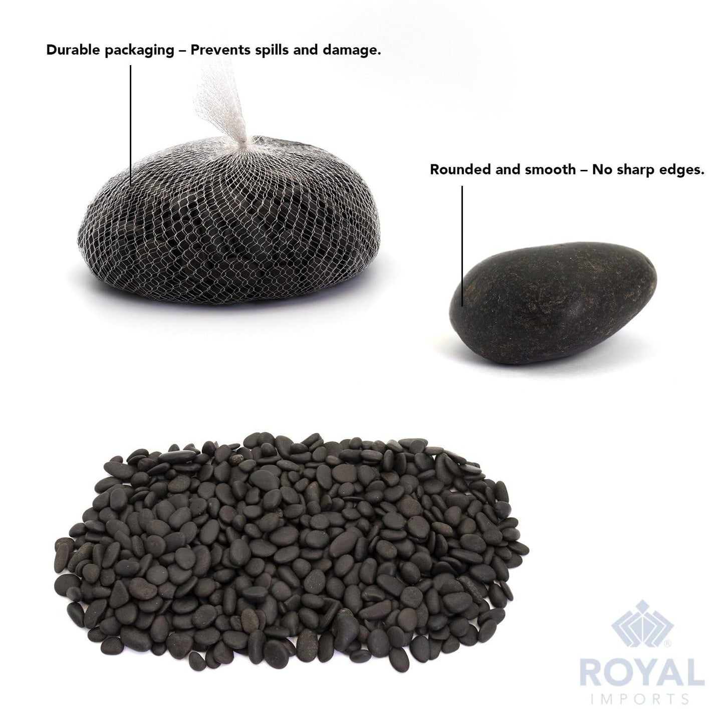 Royal Imports 30LBS River Rocks Decorative Ornamental Pebbles, Garden Landscaping Stones, Gravel Filler for Plants, Vases, Succulents, Home Decor, Aquariums, Crafting, Animal Habitat - Small Black