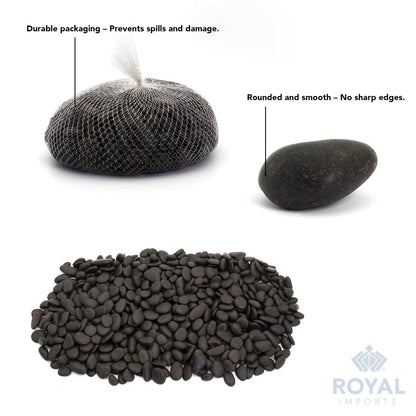 Royal Imports 30LBS River Rocks Decorative Ornamental Pebbles, Garden Landscaping Stones, Gravel Filler for Plants, Vases, Succulents, Home Decor, Aquariums, Crafting, Animal Habitat - Small Black