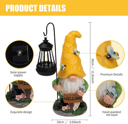 Gnome Garden Decor Statue Mom Dad Gifts Garden Accessories Garden Gnomes Outdoor Lights Solar Resin Gnomes Home Decorations for Patio,Yard,Lawn Ornament