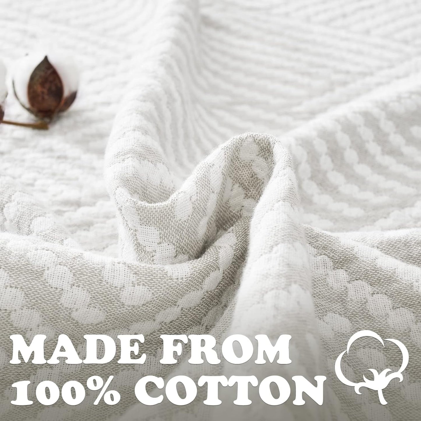 jinchan Boho 100% Cotton Blanket Muslin Twin Size 60x80 Inches Lightweight 3-Layer Geometric Square Pattern Reversible Quilt Throw Soft Breathable Comfy All Seasons for Couch Bed Decor, Light Grey