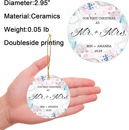 Personalized Christmas Ornaments,Double-Sided Ceramics Picture Custom Wedding Ornament - First Christmas Married as Mr and Mrs 2025 - Engagement Photo Ornament,Customized Xmas Ornaments