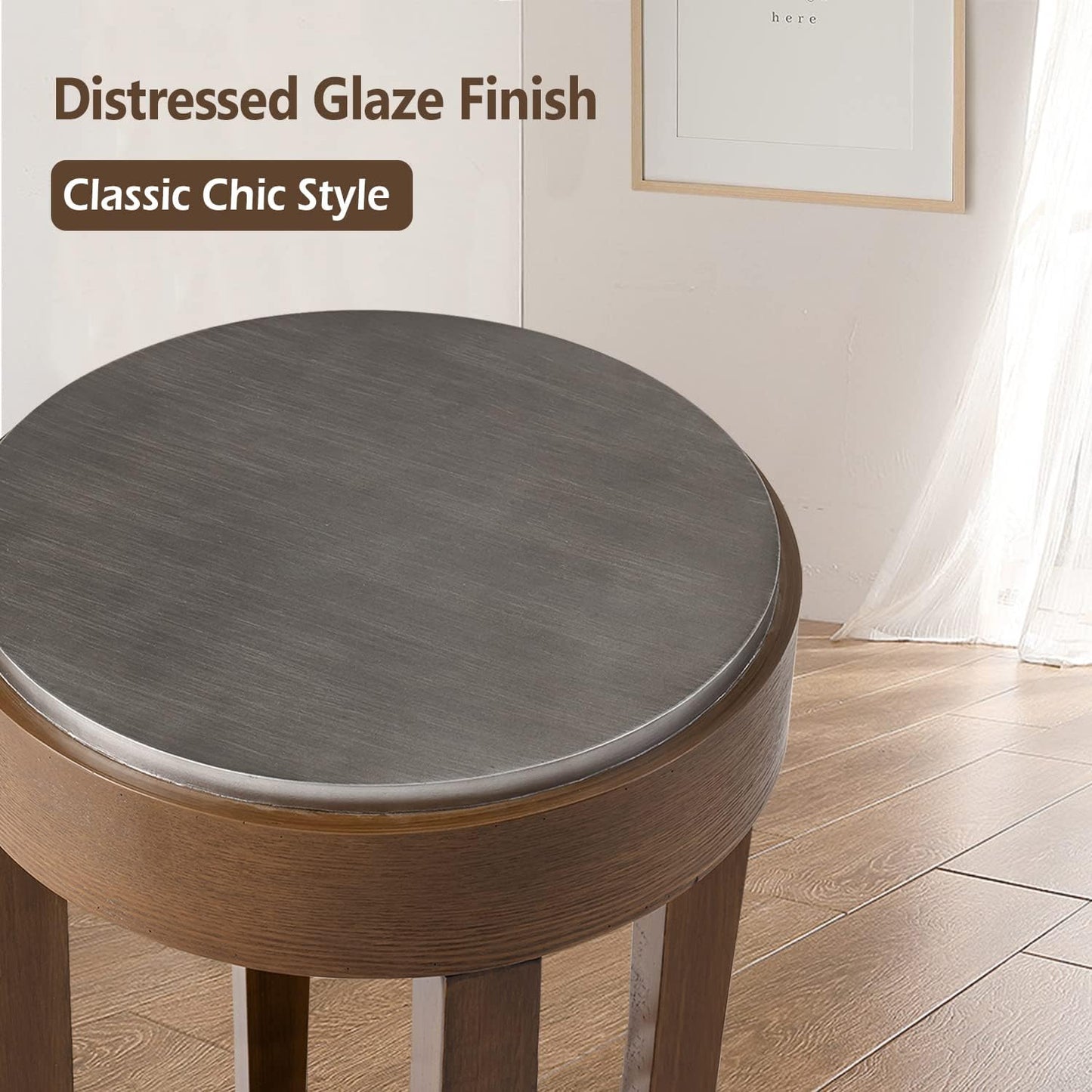 COSIEST Round End Table, 2-Tier Classic Brown Side Table, Farmhouse Wood Accent Table with Storage Shelf for Living Room, Bedroom, Office, Distressed Glaze Finish