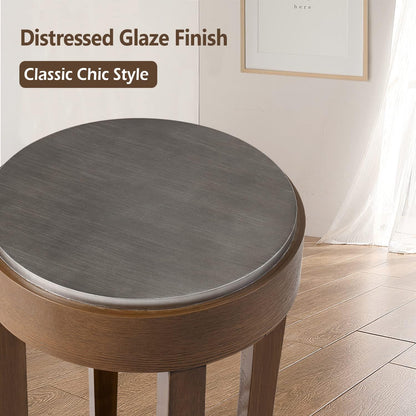 COSIEST Round End Table, 2-Tier Classic Brown Side Table, Farmhouse Wood Accent Table with Storage Shelf for Living Room, Bedroom, Office, Distressed Glaze Finish