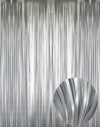 GOER 3.2 ft x 8.2 ft Metallic Tinsel Foil Fringe Curtains Party Photo Backdrop Party Streamers for Birthday,Graduation,New Year Eve Decorations Wedding Decor (5 Pcs,Matte Silver,Thick Material)