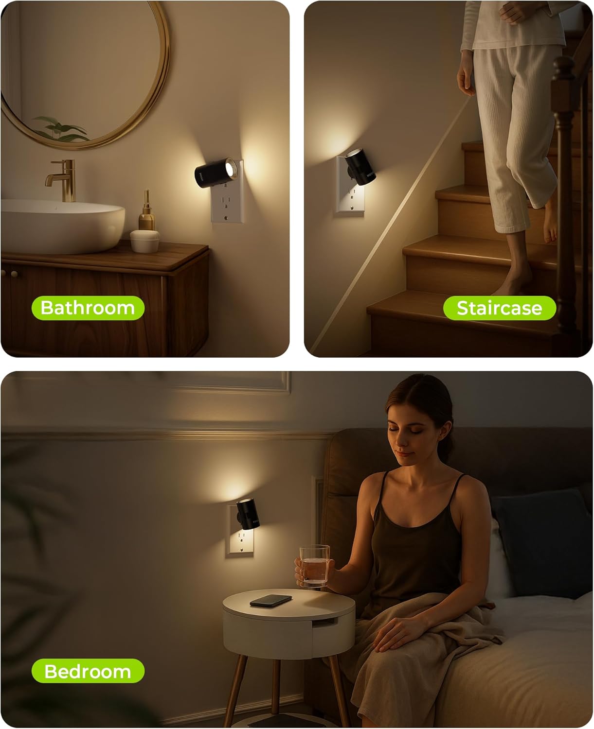 AUVON LED Night Lights Plug into Wall, Dimmable Night Light with Motion Sensor, Dusk to Dawn Sensor & Rotatable Design, 1-100LM Adjustable Brightness Warm White for Bedroom, Hallway, 2-Pack