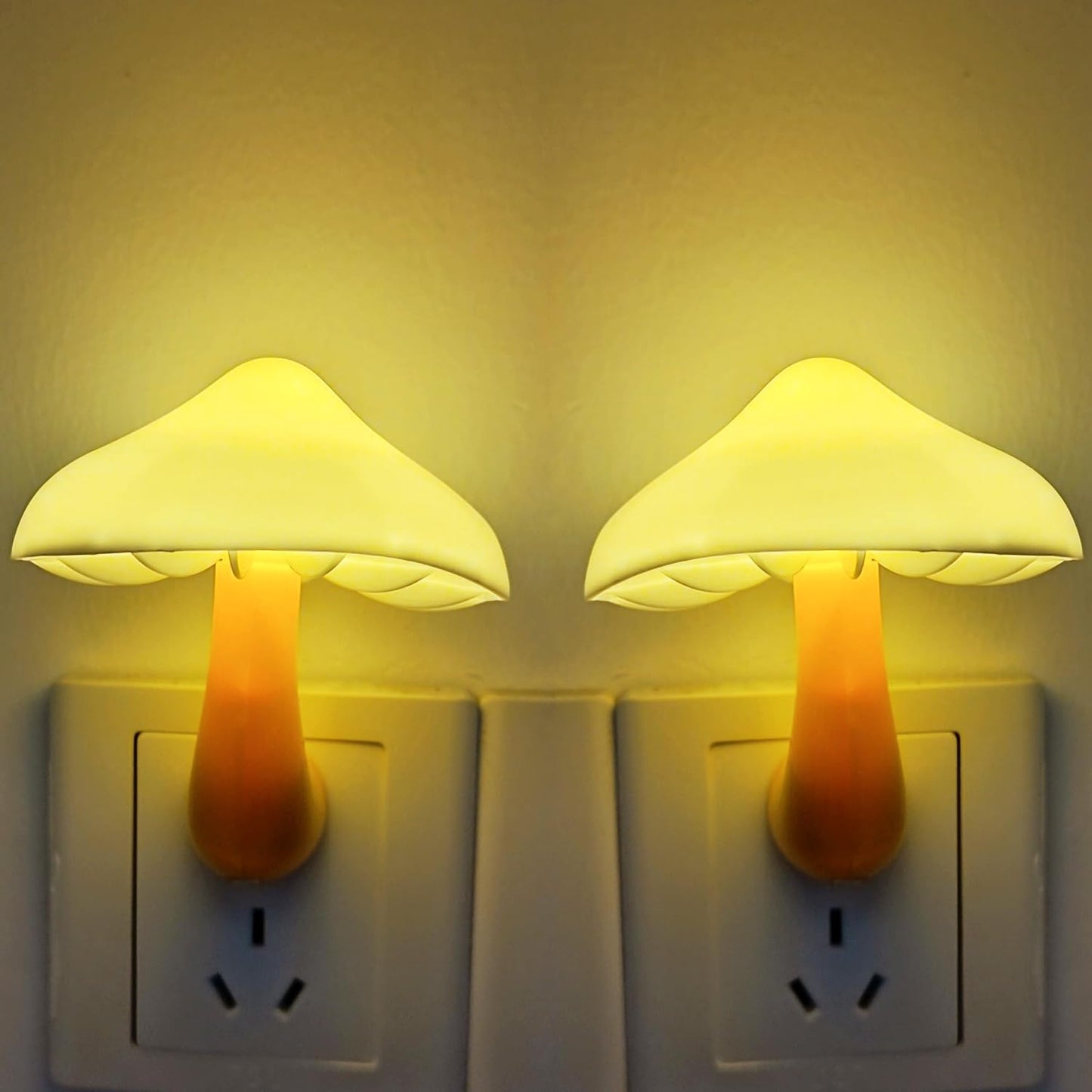 AUSAYE 2 Pack Sensor LED Night Light Plug in NightLight Energy Saving Wall Lamp Mushroom Night Lights for Bedroom, Bathroom,Toilet,Hallway,Kitchen,Kids,Adults Warm White