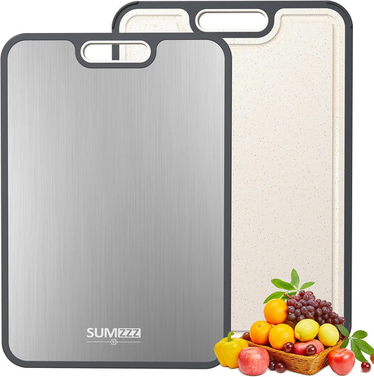 Titanium Cutting Board for Kitchen, Cutting Board Double Sided Food Grade, Pure Titanium and Wheat