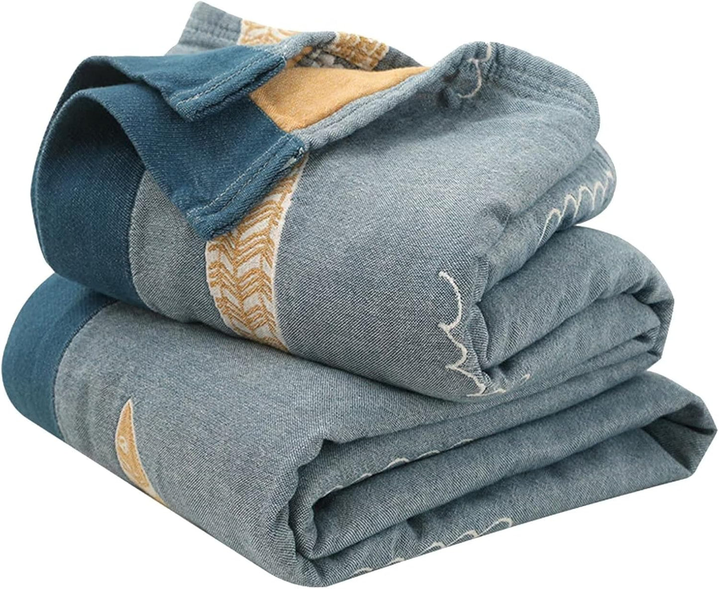 MSGKV Boho Throw Blanket 100% Cotton Woven Blanket for Couch Sofa Bed Double Sided Knit Throw Reversible Summer Blanket 80''Wx 90''L