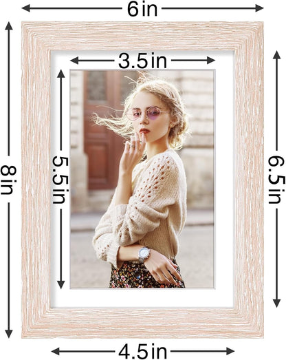 Vittanly 5x7 Picture Frames Set of 9, Shatter Resistant Plexiglass, Display 4x6 Pictures with Mat or 5x7 without Mat, Photo Frames for Wall or Tabletop, Engineered Wood, Rustic Pink