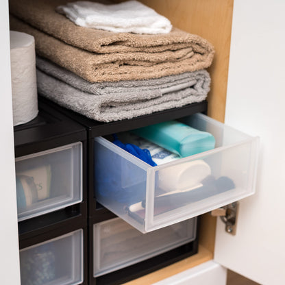IRIS USA 2-Pack, 6 Qt. Small Stacking Drawer Storage Organizer, Black