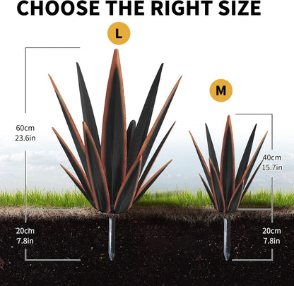 Large Tequila Rustic Sculpture, Rustic Metal Agave Plants for Outdoor Patio Yard, Home Decor Hand Painted Metal Agave Garden Yard Statue, Outdoor Lawn Ornaments Yard Stakes (Black -L)