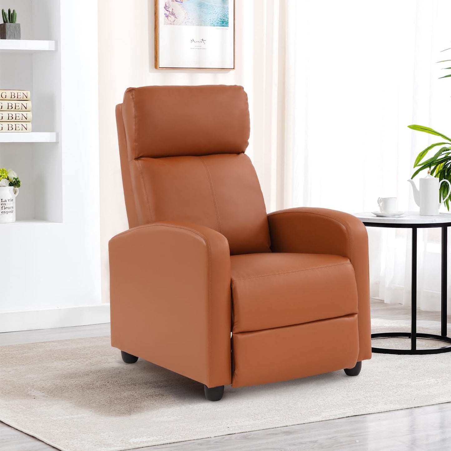 BestMassage | Recliner Chair | No Massage Function | Pu Tan | with Lumbar Support, Adjustable Push Back, Wide Armrests, Footrest & Padded Seat | Easy Assembly | for Living Room, Home Theatre