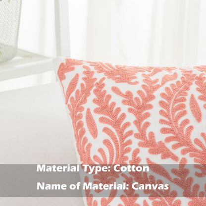 HWY 50 Coral Pink Decorative Throw Pillow Covers 18x18 Inch (1 Piece), Embroidered Cotton Farmhouse Cushion Cover Pillow Case for Sofa Couch Living Room Bed Bedroon, Floral Branches