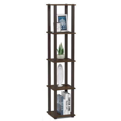 FURINNO Turn-S-Tube 5-Tier Corner Square Rack Display Shelf, Walnut/Brown