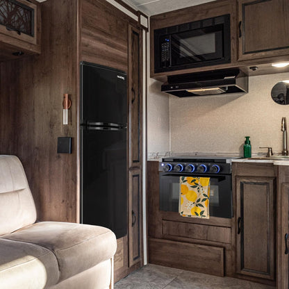 RecPro 4.4 Cu Ft 12V RV Refrigerator with Freezer | Frost-Free, Black Finish | Adjustable Shelves, Reversible Door, Built-In Lock | Off-Grid Camper Fridge | 19.5”W x 23.5”D x 43.5”H