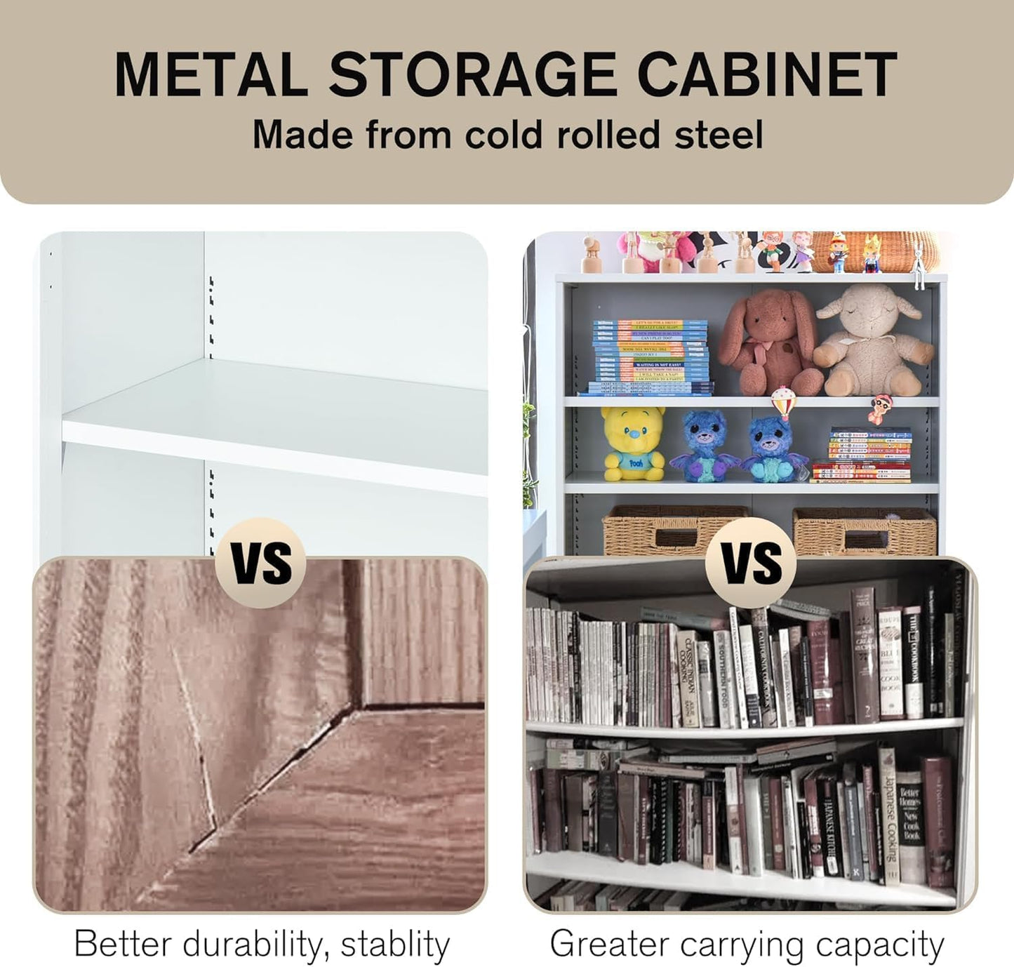 3-Tier Bookshelf with Adjustable Shelves, White Metal Space Saving Storage Shelf Bookcase, Small Open Storage Shelf for Living Room, Home Office, Dinning Room, Pantry (White-36H)