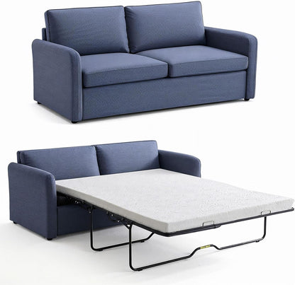 Queen Pull Out Sofa Bed, 2-in-1 Convertible Sleeper Sofa Couch with Memory Foam Mattress – Space-Saving Sofa Bed Queen for Living Room & Guest Room, Navy Blue