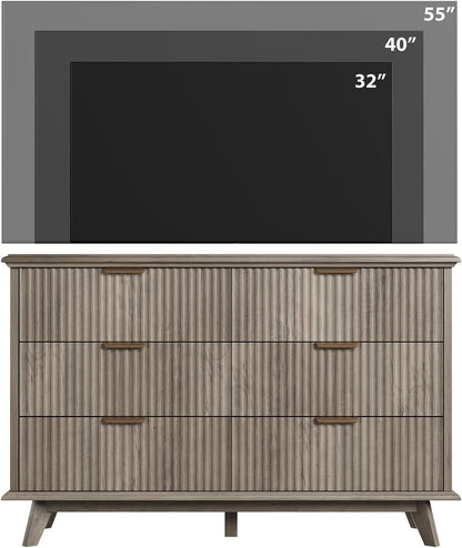 QUW Fluted Dresser for Bedroom with 6 Drawers, 47.2" Wide Modern Chest of Drawers with Metal Handle, Wooden Dresser TV Stand and Closet Clothes Storage Organizer for Living Room, Hallway, Grey
