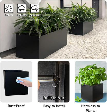 Steel Planter 36" x 12" x 16" Metal Rectangle Outdoor Planter Black Powder Coated Flower Box Metallic Heavy Pot Indoor & Outdoor, Commercial & Residential (L36 x W12 x D16, Black)