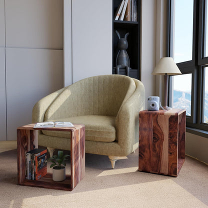 Relso Cascade Nesting Tables for Living Room with Premium Sheesham Wood Construction | Nesting End Tables with Smooth Curved Edges for Safety and Sophistication | Solid Wood Nesting Tables Set of 2