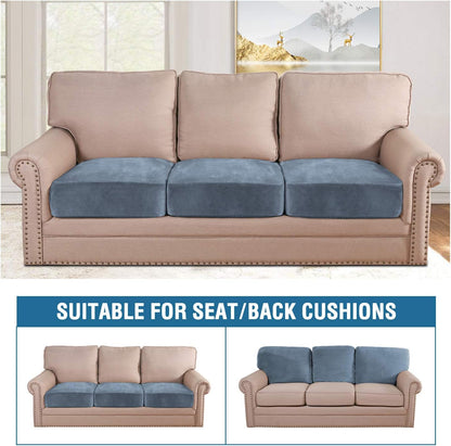 H.VERSAILTEX Velvet Stretch Couch Cushion Cover Plush Cushion Slipcover for Sofa Cushion Furniture Protector Seat Cushion Sofa Cover (3 Piece Sofa Cushion Covers, Stone Blue)