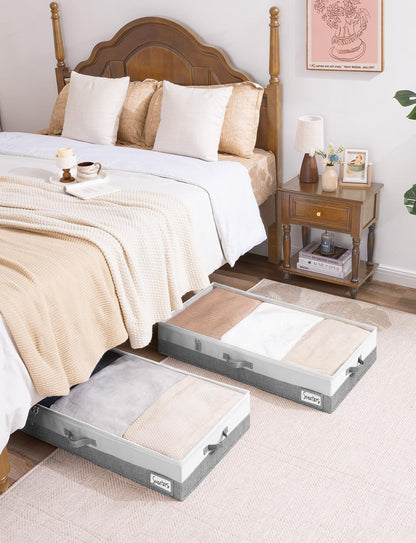 StorageWorks Large Under Bed Storage Containers with Handles and Label Holder, 2 Pack Ultra-thick Fabric Underbed Bins, Closet Organizer for Clothes, Blankets, Sweater