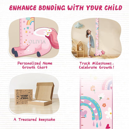 Personalized Name Growth Chart for Kids, Unicorn Wooden Wall Decor Growth Chart, Wall Decor for Kids Room, Wooden Growth Chart for Wall and Nursery Medical Office Toddler Playroom