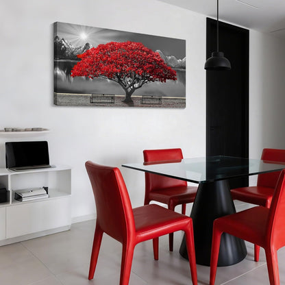 Black and White Red Tree Wall Art Canvas Print Picture Large Red Tree Landscape Modern Artwork for Living Room Bedroom Office Home Wall Decoration Decor With Frame 20x40in