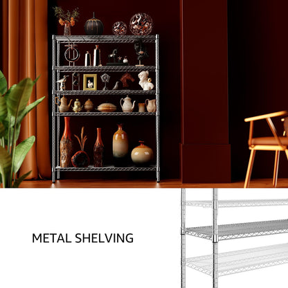 IZEUK 4250 LBS Garage Shelving Wide Storage Shelves 5 Tier Metal Shelves Heavy Duty Adjustable Utility Shelf Rack Chrome 17.7" D x 59.1" W x 70.4" H