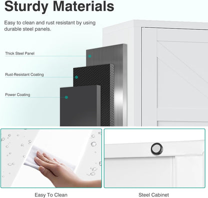 SISESOL White Storage Cabinet with 4 Doors and 2 Adjustable Shelves,Farmhouse Food Pantry Cabinets,Small Bathroom Cabinet,4 Tier Metal Storage Cabinets for Home Kitchen,Dining/Living/Laundry/Room