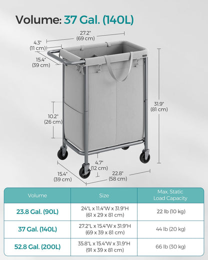 SONGMICS Laundry Basket with Wheels, Rolling Laundry Hamper, 23.8 Gallons (90 L), Removable Liner
