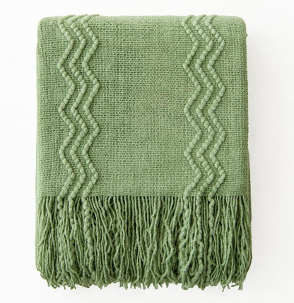 MIULEE Sage Green Knitted Throw Blanket for Couch Textured Spring Knit Blanket with Tassels Cozy Woven Boho Bed Blanket for Sofa Bed Chair Acrylic Wave Pattern 50"x60"