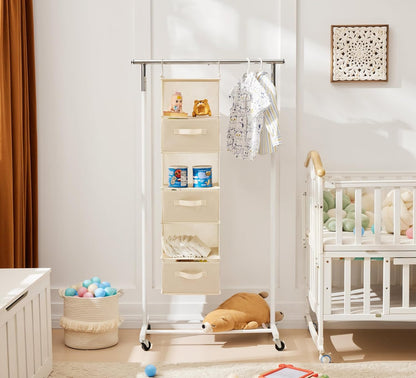 MAX Houser 6 Tier Shelf Hanging Closet Organizer, Closet Hanging Shelf with 2 Sturdy Hooks for Storage, Foldable (Beige-D3)