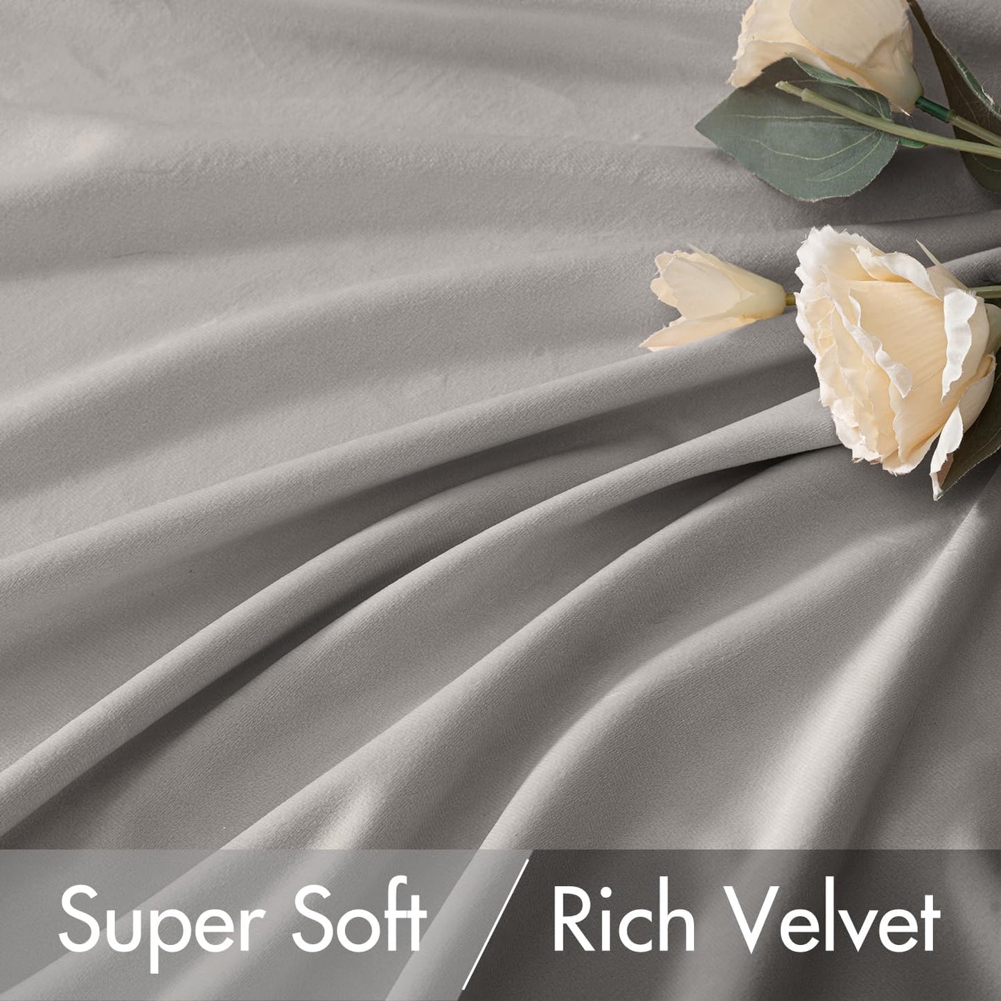 MIULEE Silver Gray Velvet Curtains 108 inches 2 Panels - Luxury Room Darkening Window Drapes for Bedroom Living Room Thermal Insulated Super Soft Blackout Extra Long, Back Tab Rod Pocket Pinch Pleated