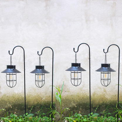 4 Pack Hanging Solar Lantern Lights with Shepherd Hook, Metal Waterproof Warm White Edison Bulb Lights for Garden Outdoor Pathway