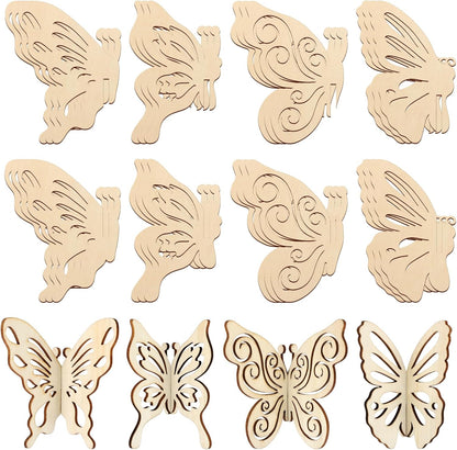 COCHIE DIY 3D Spring Butterfly Wood Crafts to Paint for Kids Adults, Paintable Unfinished Wooden Slices for Craft, Butterflies Cutouts Ornaments for Painting Decorations (24 PCS)