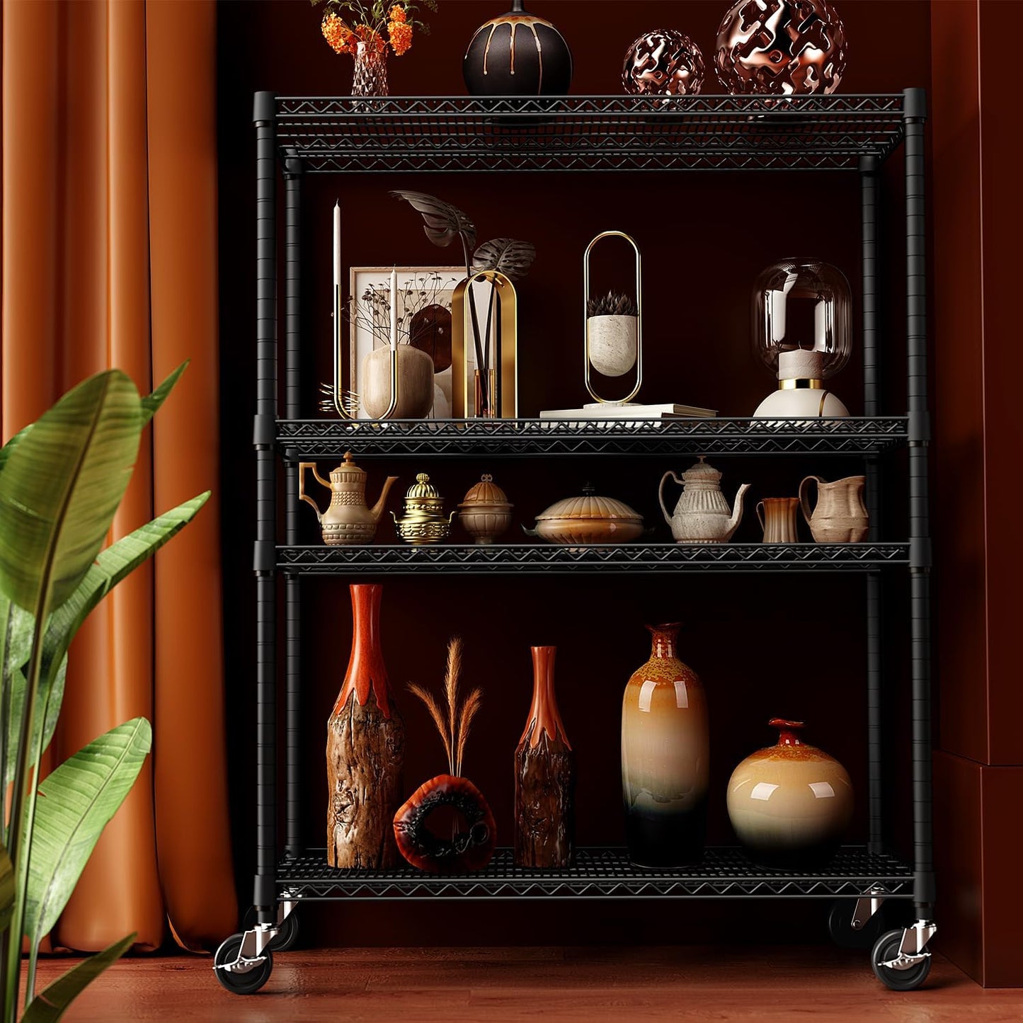 IZEUK Garage Shelving Wide Storage Shelves 4 Tier Metal Shelves 3200 LBS Heavy Duty Adjustable Utility Shelf Rack Black 23.6" D x 53.1" W x 73.6" H