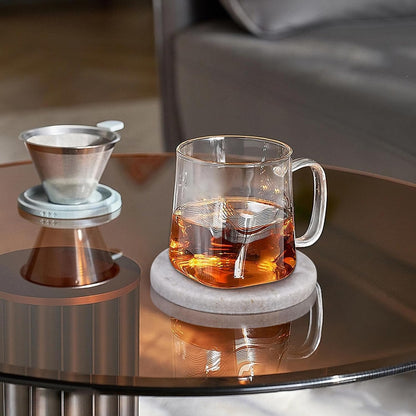 Light Gray Marble Coasters with Bling Particles Set of 4 - Natural Marble Stone Drink Coaster with Protective Silicone Feet, 4 inch Diameter, 0.4 inch Thick - Heat-Resistant Coasters for Coffee Table