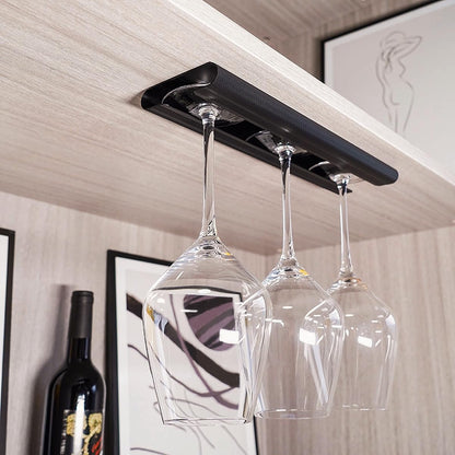 GeLive 12 Inch Wine Glass Holder Under Cabinet Stemware Rack Wine Glass Hanger Storage Organizer for Kitchen and Bar Aluminum Alloy Set of 2 (Black)