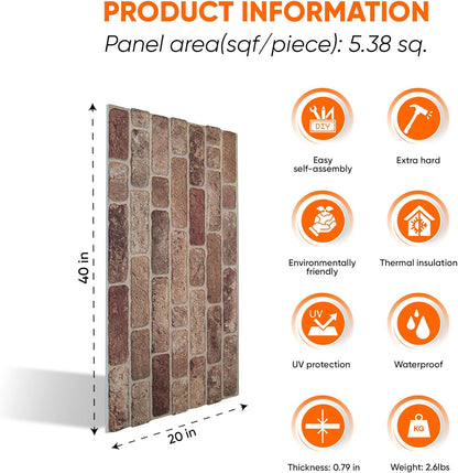 ZODEKOR 3D Wall Panels Brick Effect - Cladding, Stone Look, Styrofoam Facing for Living Room, Kitchen, Bathroom, Balcony, Bedroom, Back of Counter | Farmhouse Style (3 x Panels) - Covers 53 sq ft