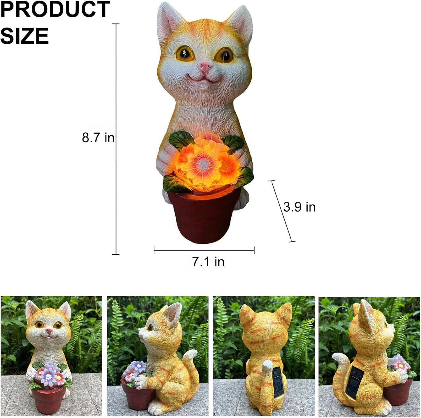 YODY Solar Garden Statues Outdoor Decor- Yard Decorations for Patio, Balcony, Backyard, Lawn Ornaments - Cat Statue with Flower Pot- Unique Cat Lover Gifts for Mom, Grandma, Women